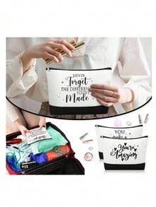 Túi trang điểm cá nhân, Quà tặng sinh nhật cho phụ nữ Mẹ Người bạn thân nhất Cô dâu Phù dâu Túi đựng mỹ phẩm dành cho du lịch - Đen và trắng - Xem 4