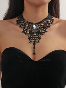 歐美風格黑色花邊頸鍊,適合日常佩戴