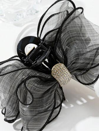 1个女士水钻双层网纱优雅发爪夹，适合日常佩戴，情人节礼物，发夹，发卡，发夹，发饰，发夹，发卡，发饰，发夹，发饰，发饰，发夹，学生用品，大学秋冬季发饰，女士度假装扮蝴蝶结，女士情人节礼物