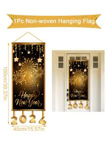 1pc New 40*100cm Black Gold New Year Hanging Flags, Perfect Decoration Family New Year's Eve Party Room Wall Background, New Year Indoor And Outdoor Door Curtain Decoration - Black Gold - View 3