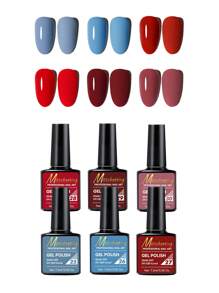 MISS CHEERING 6 Piece Nail Lacquer Set - Premium Manicure Tools, Vibrant Nail Polishes, Professional Gel Manicure, Home Gel Manicure Set, Complete Manicure Set, Includes Phototherapy Gel, Nail Polish Long Lasting Nail Glue - 霧霾藍 - 查看 1