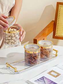 1pc Clear Tray And 3pcs Food Storage Containers Set, For Household - White - View 5