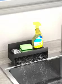 1pc Single-layer Automatic Draining Sponge Holder Sink Storage Basket, Dishwashing Liquid & Hand Soap Rack, Dishcloth Drain Rack - Black - View 1