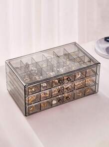 Organizador de maquillaje acrílico tocador caja de almacenamiento de cosméticos multifuncional con divisiones - Negro - Ver 2
