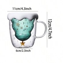 1pc Christmas Tree Design Creative & Lovely Double-Layer Heat-Resistant Glass Cup With Handle In Gift Box Packaging For Festival Gift Back To School - Green - View 2