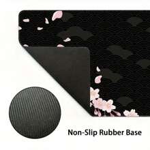 1pc Cherry Blossoms Black Mouse Pad Oversized Thickened Rubber Edged Keyboard Desk Pad Computer Office - Pink - View 5