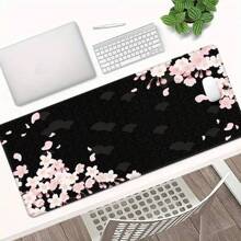 1pc Cherry Blossoms Black Mouse Pad Oversized Thickened Rubber Edged Keyboard Desk Pad Computer Office - Pink - View 8