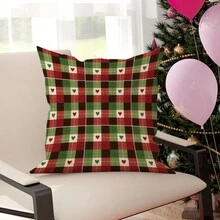 1入組格紋心形紅綠黑白聖誕節抱枕套,現代時尚聖誕節抱枕套,絲絨45×45cm/18"×46"裝飾靠墊套,適用於聖誕節派對禮物客廳/臥室/沙發/床上裝飾