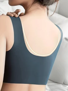 1pc Women's Seamless Backless Bra, Wireless Padded Bra, Sleep Yoga Comfortable Breathable Bra, No Sense Of Restraint, Dark Blue, Lingerie