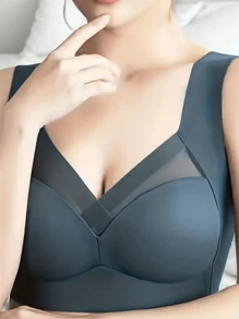 1pc Women's Seamless Backless Bra, Wireless Padded Bra, Sleep Yoga Comfortable Breathable Bra, No Sense Of Restraint, Dark Blue, Lingerie