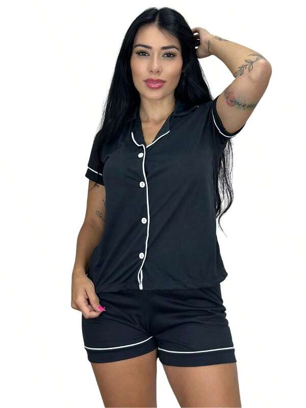 SHEIN Baby Doll Feminino Americano de Gola / Baby Doll de Amamentação / Baby Doll de Botão