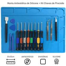 Kit Manta Antiestática Celular + Jogo de Chaves 16 Itens KIT COMPLETO - Azul - Visão 1