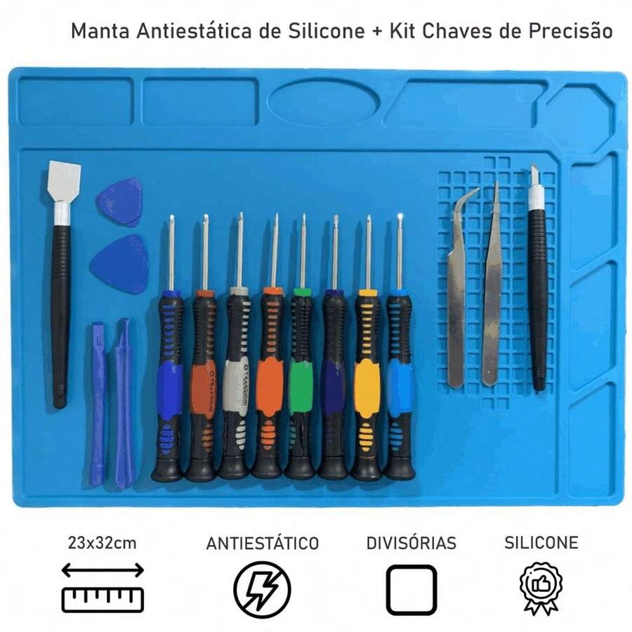 Kit Manta Antiestática Celular + Jogo de Chaves 16 Itens KIT COMPLETO - Azul - Visão 1