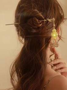 1個復古流蘇葫蘆形髮夾,配以燈籠形掛飾,傳統漢服髮飾 - 金色 - 查看 1