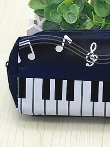 1 Pieza Estuche de lona cuadrado de una sola capa con notas musicales y teclado de piano, estuche para lápices de gran capacidad con cierre de cremallera, conveniente y ligero, fácil de transportar y usar, bolsa de útiles escolares y accesorios para la escuela