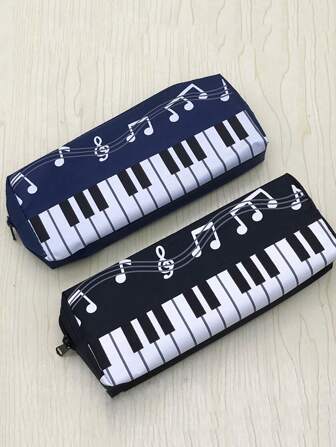 1 Pieza Estuche de lona cuadrado de una sola capa con notas musicales y teclado de piano, estuche para lápices de gran capacidad con cierre de cremallera, conveniente y ligero, fácil de transportar y usar, bolsa de útiles escolares y accesorios para la escuela