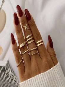 1 Set Of 8pcs Fashionable Personalized Rings, Suitable For Women's Daily Wear And Gift Giving - Yellow Gold - View 4