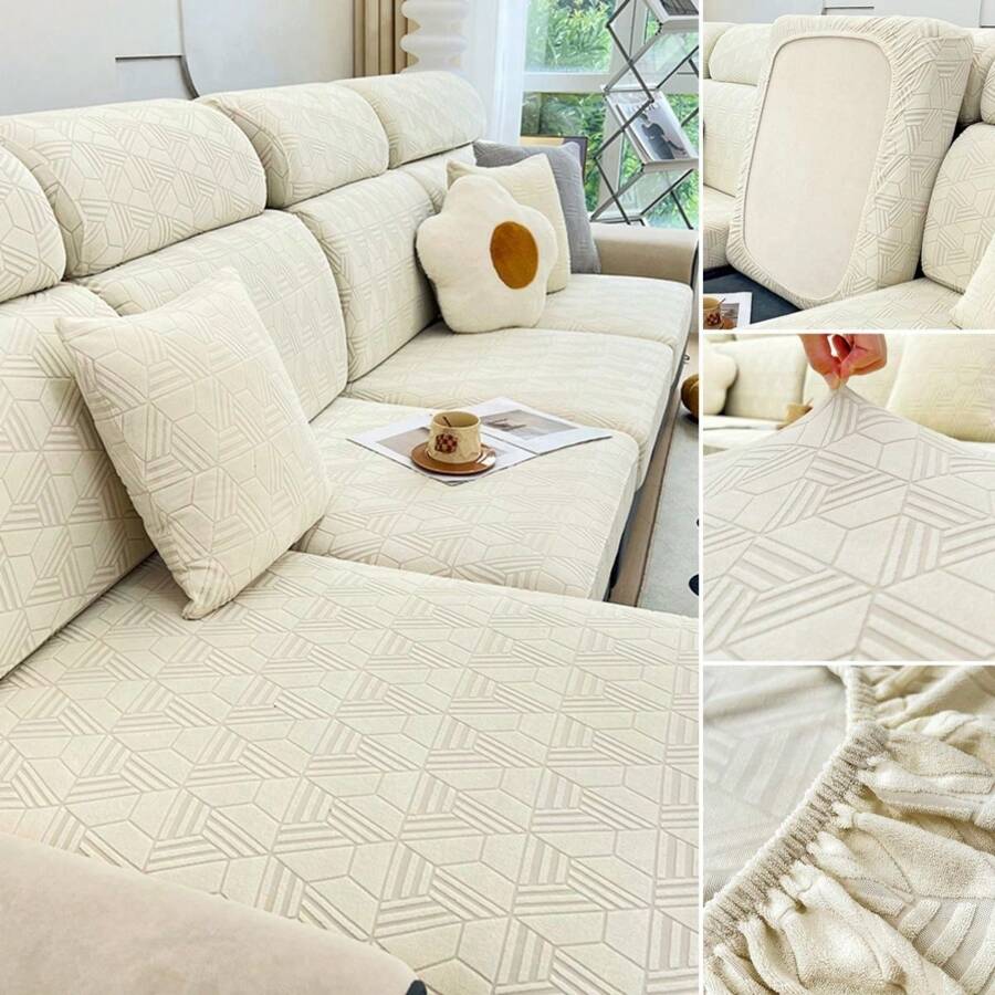 1pc Modern Waterproof Stretch Sofa Cover With Cushion Cover, Universal Four Seasons Luxury Sofa Slipcover, Easy Fitted Sofa Protector / Couch Cover - modern beige - View 1