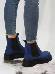 女士通花短靴,圓頭設計,輕便易穿,彈性帶和舒適騎乘和戶外活動,全季節適用 - 藍色 - 查看 3