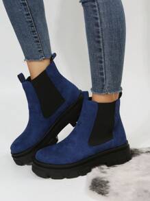 女士通花短靴,圓頭設計,輕便易穿,彈性帶和舒適騎乘和戶外活動,全季節適用 - 藍色 - 查看 1