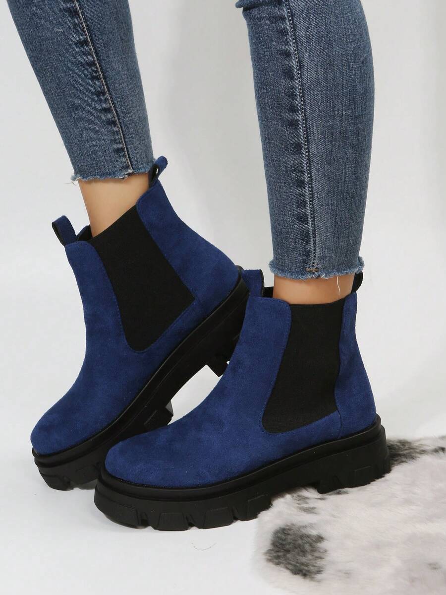 女士通花短靴,圓頭設計,輕便易穿,彈性帶和舒適騎乘和戶外活動,全季節適用 - 藍色 - 查看 1