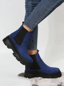 女士通花短靴,圓頭設計,輕便易穿,彈性帶和舒適騎乘和戶外活動,全季節適用 - 藍色 - 查看 2