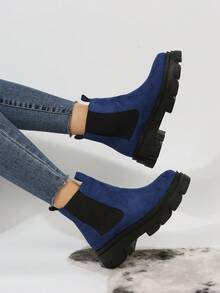 女士通花短靴,圓頭設計,輕便易穿,彈性帶和舒適騎乘和戶外活動,全季節適用 - 藍色 - 查看 4