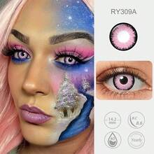 PsEYEche Colored Contacts Lens Multi-pattern 14.0mm 14.2mm 14.5mm 1 Pair Yearly Contact Lenses For Halloween Cosplay - Hồng đen - Xem 4
