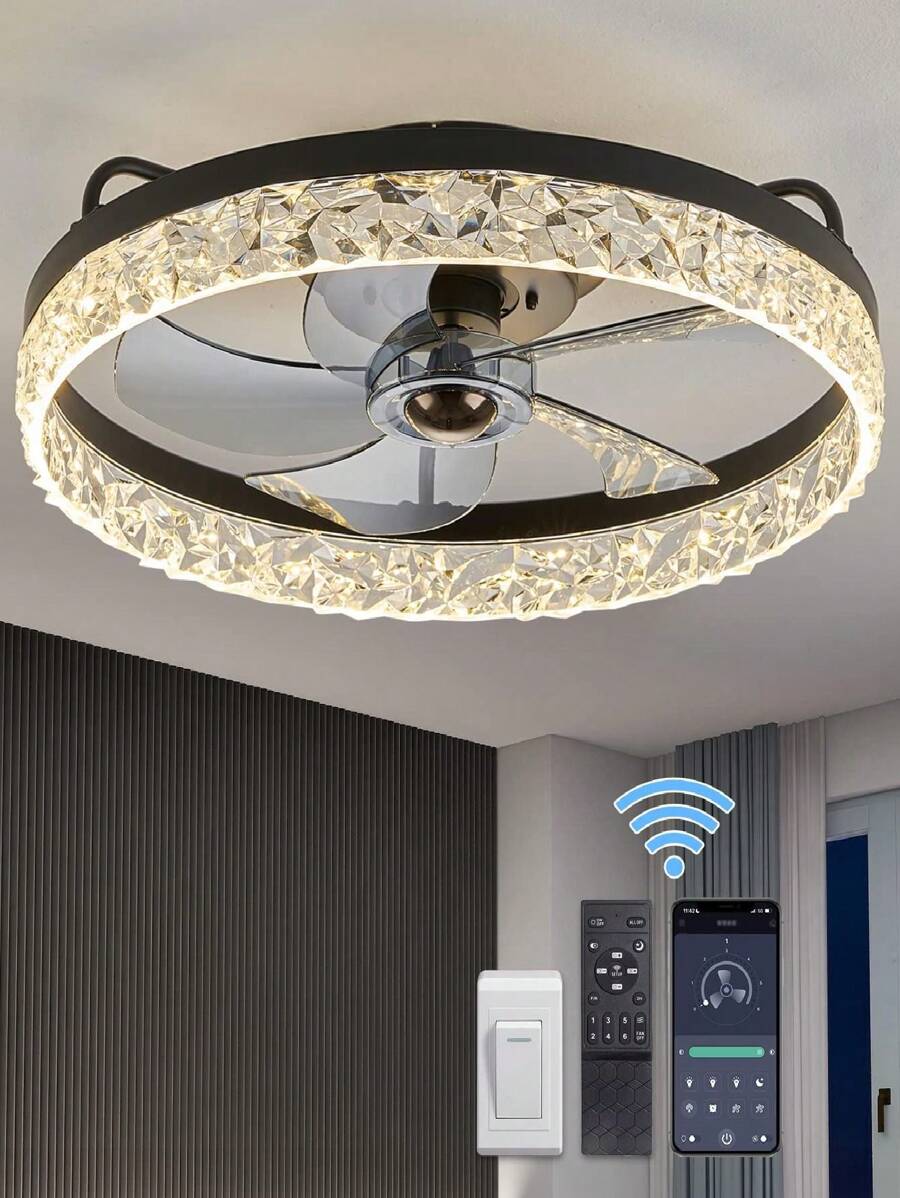 20" Ceiling Fans With Lights, Modern LED Low Profile Ceiling Fan With Lights And Remote, 6 Wind Speeds Smart Flush Mount Ceiling Fan For Bedroom, Living Room And Kitchen - 黑色 - 查看 1