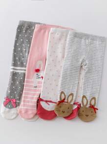 4pcs Newborn Baby Girl Practical Versatile Tights, Suitable For Spring & Autumn