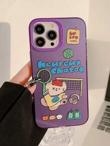 1pc Colored Imd Silver/purple Tennis Cat Design Case cover Compatible With Apple Phones - Multicolor - View 2