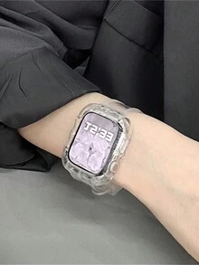 1入組透明表帶+殼，適用於蘋果手錶 8 7 6 SE 5 4 3，透明矽膠表帶，40mm、44mm、42mm、41mm、45mm尺寸可用 - 無色 - 查看 2