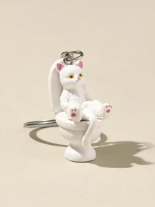 1 stuk Schattig En Creatief cartoon Kat Zittend Toilet Sleutelhangers En Tas Hanger