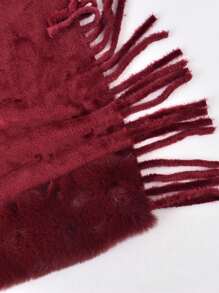 1 Pieza Chal De Felpa Cálido De Moda De Invierno, Color Sólido, Diseño Con Flecos, Envoltura Casual Y Diaria, Amigable Con La Piel, Combina Con Todo - Burdeos - Ver 2