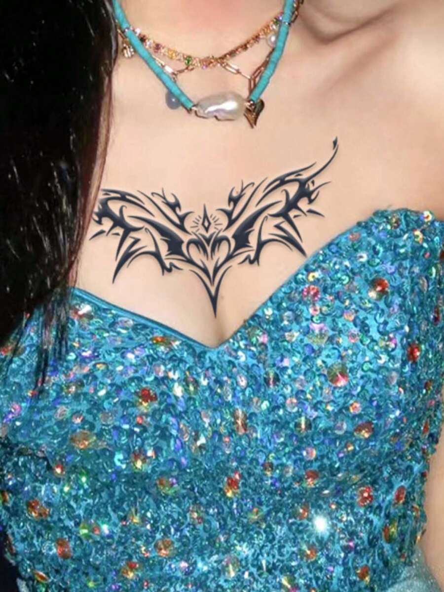 心形魅魔紋身貼紙,防水防反光,在胸部和下腹處帶有女性色彩