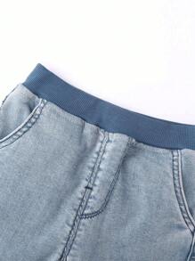 Annil Young Girl Spring And Autumn Cute Rabbit Printed Straight Casual Elastic Waist Kids Jeans Blue