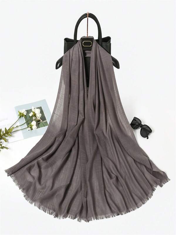 120g -like Mono-colored Fringed Warm Scarf & Shawl Travel Gift, Pure Tone Bamboo Fiber Scarf For Women, 1pc