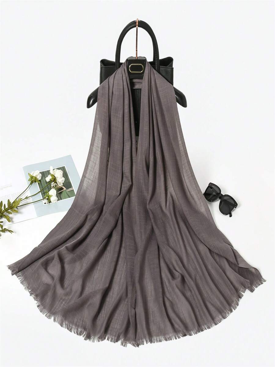 120克-like單色流蘇保暖圍巾和披肩旅行禮物,適用於女性的純色竹纖維圍巾,1入組 - 深灰色 - 查看 1