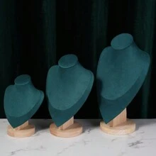 件木製 V 形項鍊展示架，檯面肖像半身珠寶模特，綠色 - 綠色 - 查看 3