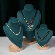 件木製 V 形項鍊展示架，檯面肖像半身珠寶模特，綠色 - 綠色 - 查看 2