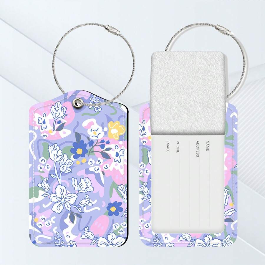 1pc Purple Floral Pattern Luggage Tag Helps Quickly Identify Luggage - Multicolor - View 1