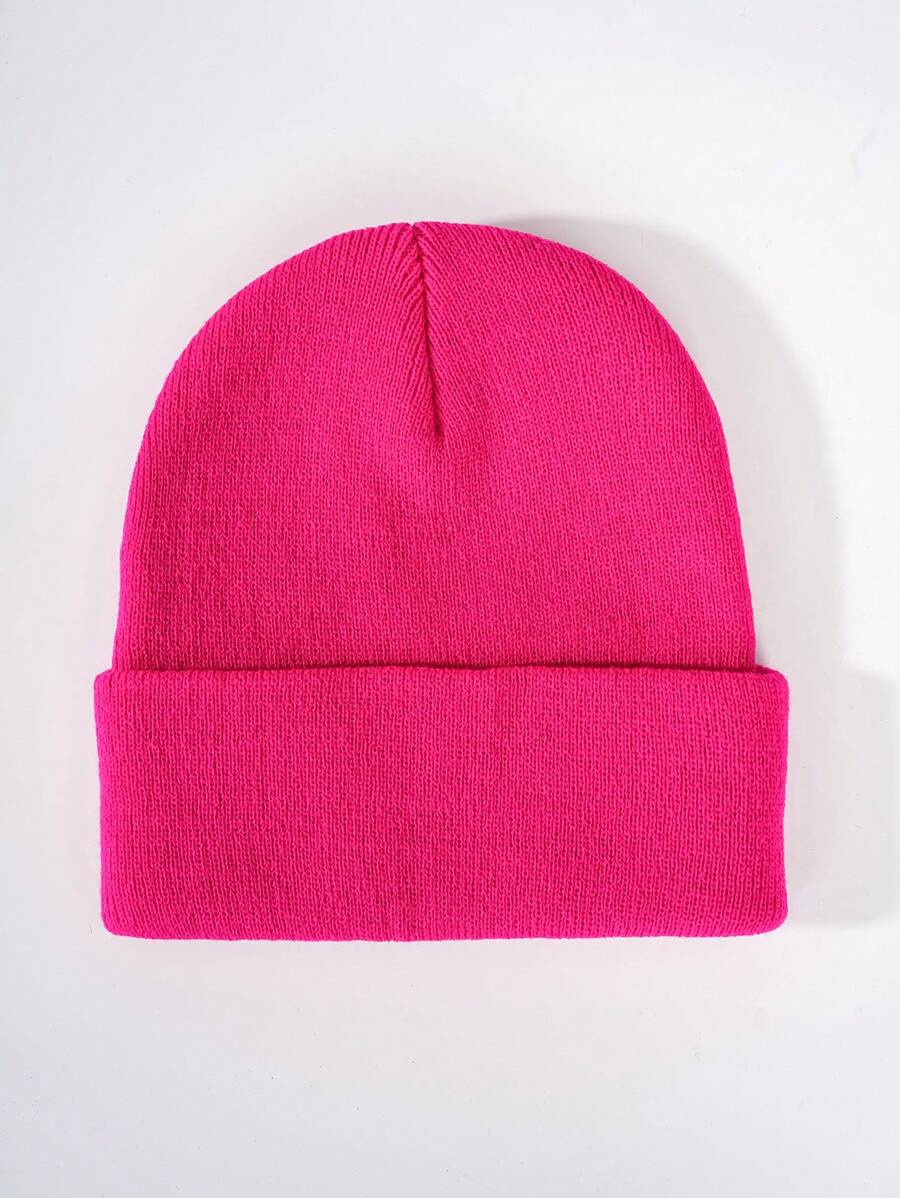 1頂男士實色丙烯酸針織無邊帽，適用於戶外運動和旅行休閒 - 玫紅色 - 查看 1