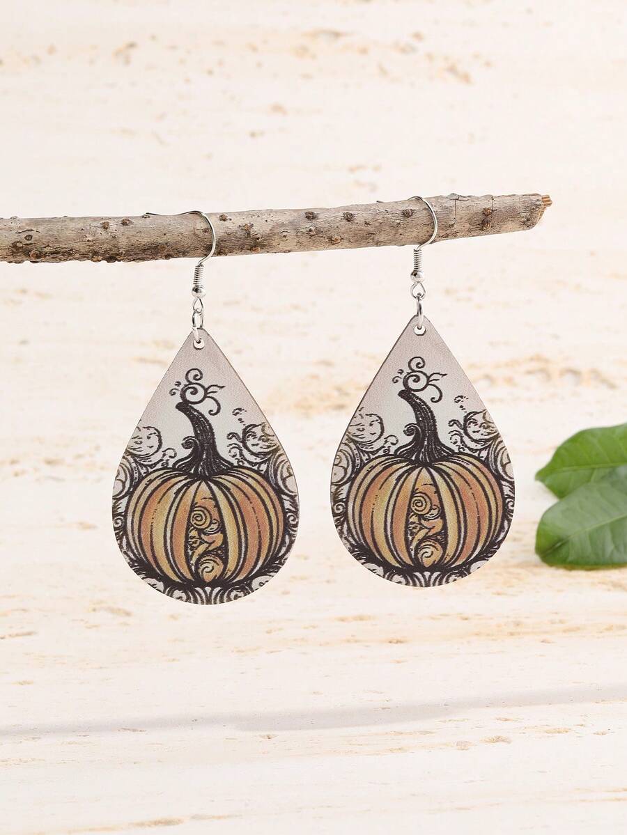 1 đôi Của phụ nữ Sành điệu Giải trí Họa tiết Bí ngô Bằng gỗ Hoa tai , Lễ tạ ơn Qủa tặng Đối với Gia đình Và Bạn - Nhiều màu - Xem 1