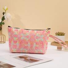 1 件装三种尺寸时尚大容量蕾丝 PU 女士化妆包闪亮闪亮口红收纳包防水洗漱包学生铅笔袋