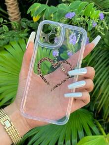 1pc Hand-Painted Heart Leopard Print Phone Case Cover Compatible With Iphone - Multicolor - View 2