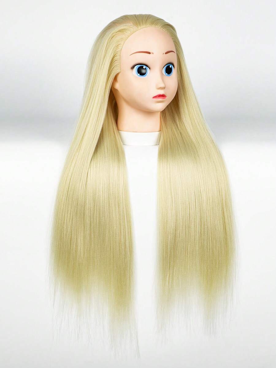 具有大眼睛的假髮模特兒娃娃及教學頭,可用於編織髮型 - 金色 - 查看 1
