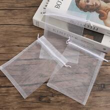 10 stuks/set witte trekkoord mesh zakken, sieraden zakjes, stoffen geschenkverpakkingszakken - Wit - Bekijken 2