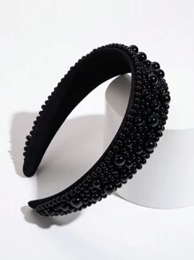 1 件青少年女孩黑色珍珠寬頭帶適合日常佩戴