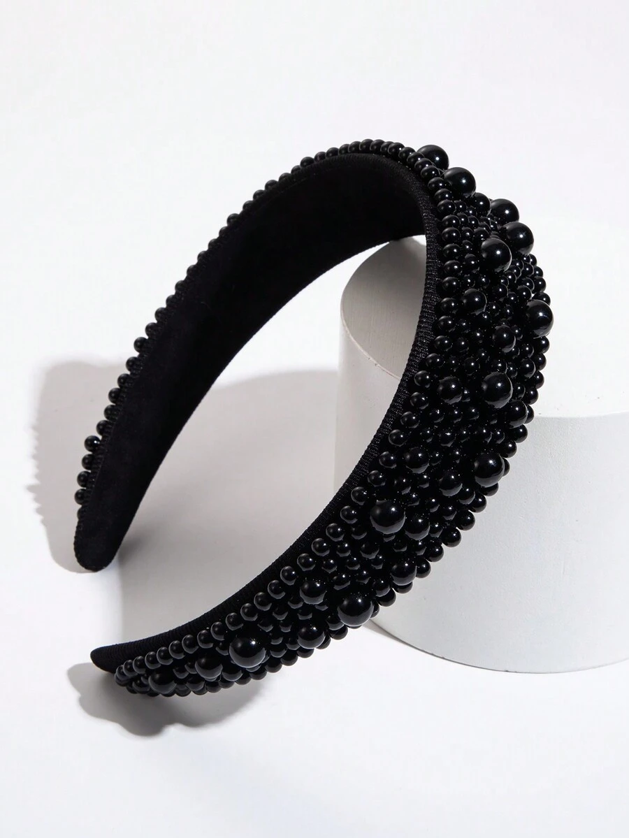 1 件青少年女孩黑色珍珠寬頭帶適合日常佩戴