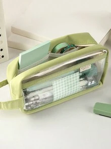 1入深林綠色窗口開啟鉛筆盒,簡約大容量單層透明文具袋 - 薄荷綠 - 查看 1